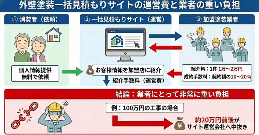 一括見積もりサイトの運営費がどこから出ているかの図解